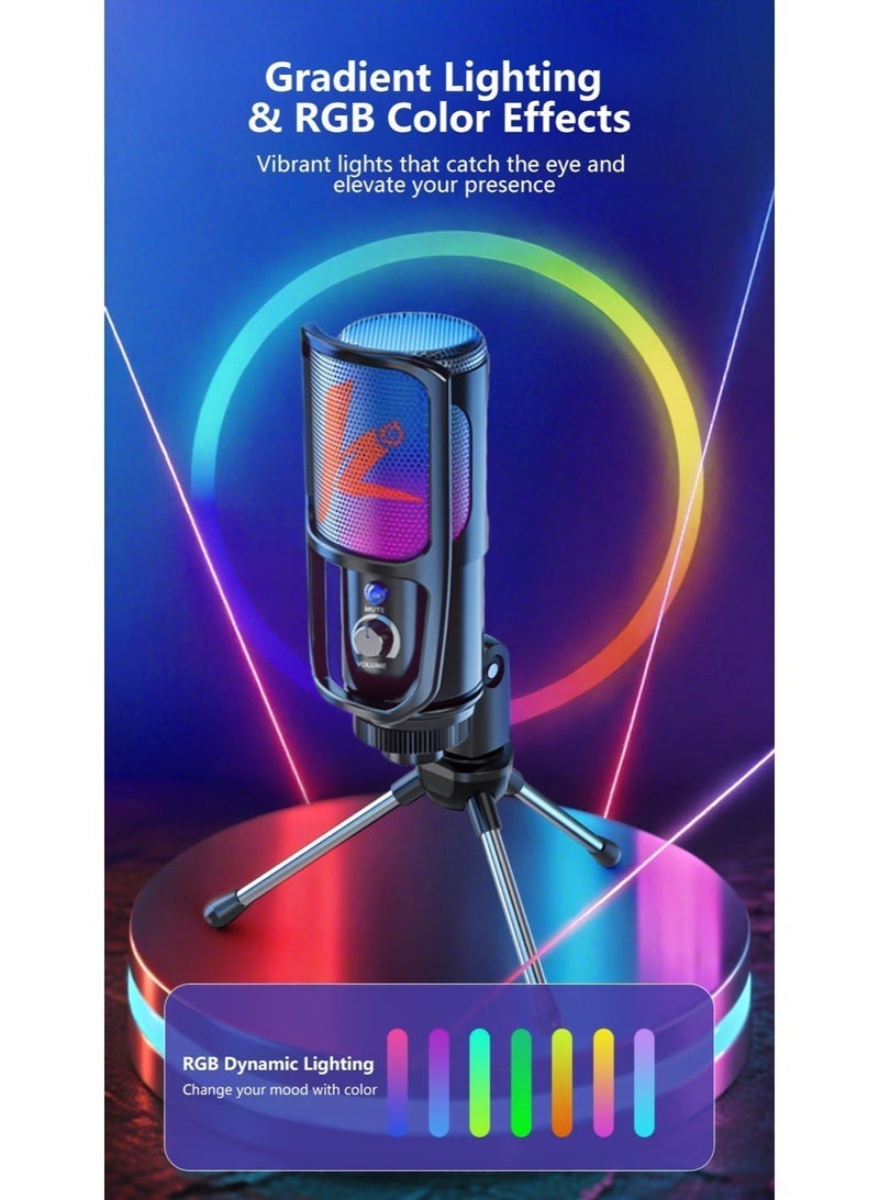 كول كولد ميكروفون كمبيوتر USB، ميكروفون بودكاست مكتبي مع زر كتم لل تسجيل و البث المباشر، ميكروفون مكثف كلي الاتجاه، يعمل بتقنية Plug&Play مع حامل و تحكم في الصوت لأجهزة الكمبيوتر، اللابتوب، و أجهزة ماك. - Image 5